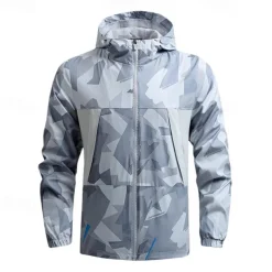 Men's Softshell Jacket Hiking Jacket Outdoor Camouflage Sun Protection Windproof Quick Dry Jacket Hoodie Full Zip Traveling Black Blue Grey