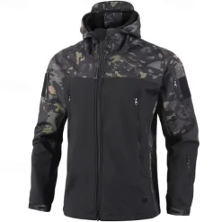 Men's Softshell Jacket Hiking Jacket Outdoor Color Block Windproof Water Resistant Windbreaker Jacket Traveling Black Camouflage Green