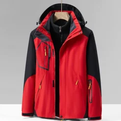 Men's Softshell Jacket Hiking Jacket Winter Outdoor Color Block Windproof Water Resistant 3-in-1 Jacket Fleece Jackets Windbreaker Jacket Traveling Dark Grey Black Ivory Army Green Red