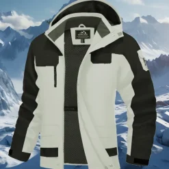 Men's Softshell Jacket Hiking Jacket Outdoor Waterproof Windproof Hiking Outfits Hiking Clothes Spring Autumn / Fall Windbreaker Hunting Ski / Snowboard Climbing Patchwork Dark Grey Black White