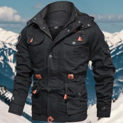 Men's Softshell Jacket Hiking Jacket Winter Outdoor Fleece Lining Warm Windbreaker Jacket Traveling Black Army Green Khaki