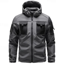 Men's Softshell Jacket Hiking Jacket Winter Outdoor Color Block Windproof Water Resistant Windbreaker Jacket Traveling Black Army Green Grey