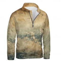 Men's Solid / Plain Color Hoodies Daily Casual Long Sleeve Stand Collar Vacation Going out Streetwear Brown Print Spring & Fall Designer