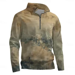 Men's Solid / Plain Color Hoodies Daily Casual Long Sleeve Stand Collar Vacation Going out Streetwear Brown Print Spring & Fall Designer