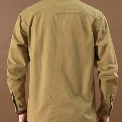 Men's Solid Color Cowboy Work Shirt Western Shirt Cargo Shirt Long Sleeve Casual Tactical Sports & Outdoor Going out Winter Spring & Fall Turndown Print Army Green Khaki
