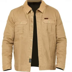 Men's Solid Color Cowboy Work Shirt Western Shirt Cargo Shirt Long Sleeve Vintage Casual Tactical Sports & Outdoor Going out Winter Spring & Fall Turndown Print Army Green Khaki