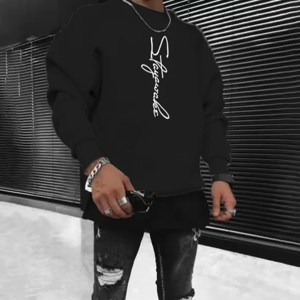 Men's Solid Color Pullover Long Sleeve Sweatshirt Crew Neck Streetwear Sportswear Basic Hot Stamping Sports & Outdoor Casual Streetwear Oversized Spring Fall