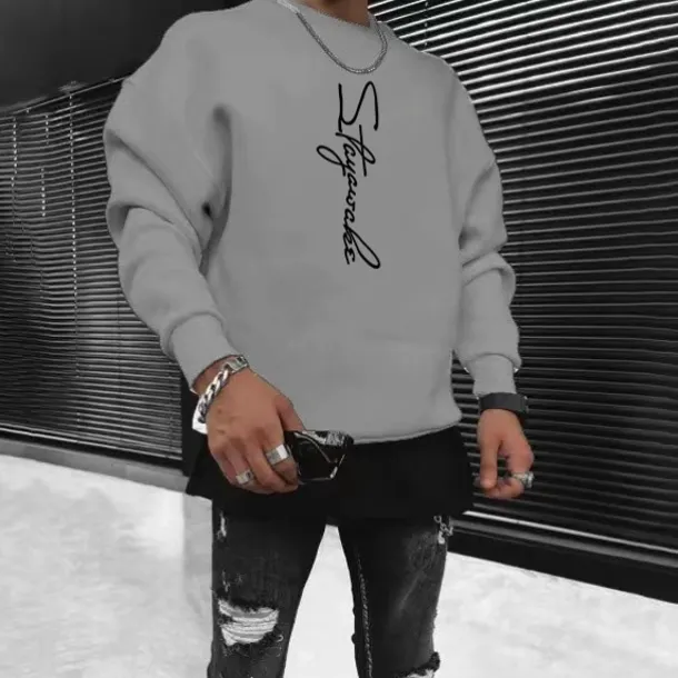 Men's Solid Color Pullover Long Sleeve Sweatshirt Crew Neck Streetwear Sportswear Basic Hot Stamping Sports & Outdoor Casual Streetwear Oversized Spring Fall