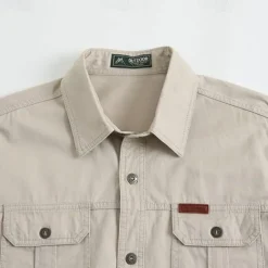 Men's Solid Color Work Shirt Western Shirt Cargo Shirt Long Sleeve Casual Tactical Sports Outdoor WorkWear Spring Fall Turndown Front Two Pockets Button Up Shirts Army Green Khaki