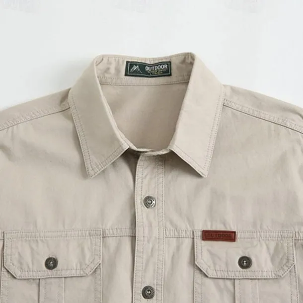 Men's Solid Color Work Shirt Western Shirt Cargo Shirt Long Sleeve Casual Tactical Sports Outdoor WorkWear Spring Fall Turndown Front Two Pockets Button Up Shirts Army Green Khaki