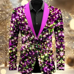 Men's Sparkly Glittery Long Sleeve Turndown Artistic Casual Party Evening Wear Daily New Year Eve Buttons 3D Print Multi Pocket