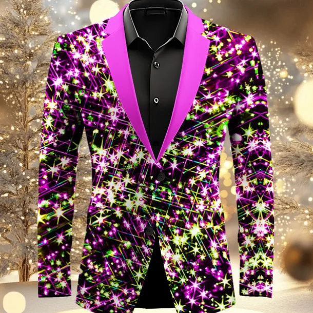 Men's Sparkly Glittery Long Sleeve Turndown Artistic Casual Party Evening Wear Daily New Year Eve Buttons 3D Print Multi Pocket