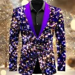 Men's Sparkly Glittery Long Sleeve Turndown Artistic Casual Party Evening Wear Daily New Year Eve Buttons 3D Print Multi Pocket