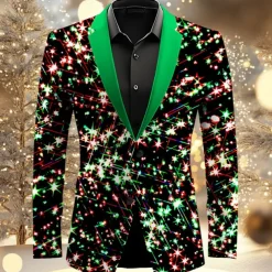 Men's Sparkly Glittery Long Sleeve Turndown Artistic Casual Party Evening Wear Daily New Year Eve Buttons 3D Print Multi Pocket