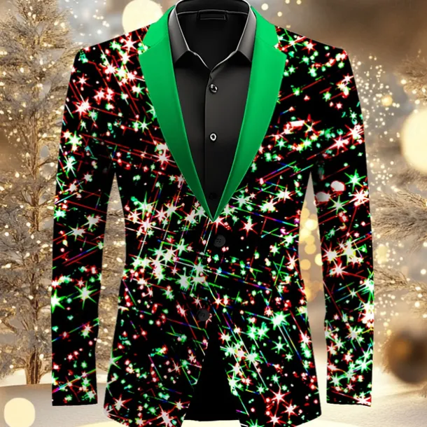Men's Sparkly Glittery Long Sleeve Turndown Artistic Casual Party Evening Wear Daily New Year Eve Buttons 3D Print Multi Pocket