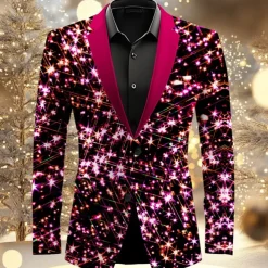 Men's Sparkly Glittery Long Sleeve Turndown Artistic Casual Party Evening Wear Daily New Year Eve Buttons 3D Print Multi Pocket