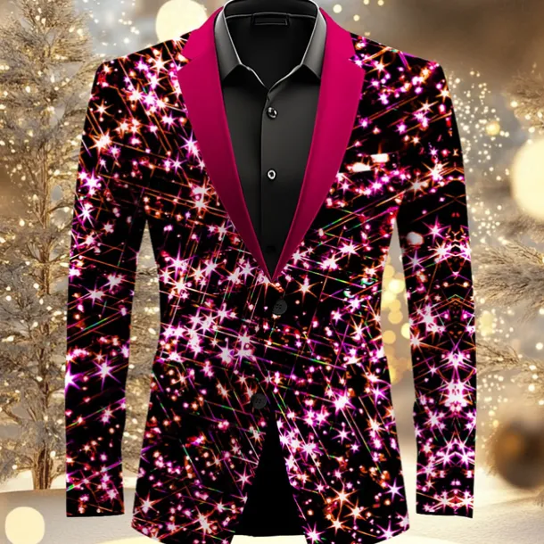 Men's Sparkly Glittery Long Sleeve Turndown Artistic Casual Party Evening Wear Daily New Year Eve Buttons 3D Print Multi Pocket