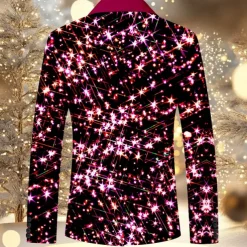 Men's Sparkly Glittery Long Sleeve Turndown Artistic Casual Party Evening Wear Daily New Year Eve Buttons 3D Print Multi Pocket