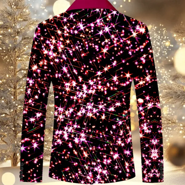 Men's Sparkly Glittery Long Sleeve Turndown Artistic Casual Party Evening Wear Daily New Year Eve Buttons 3D Print Multi Pocket