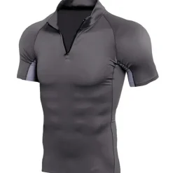 Men's Sport Polo Golf Shirt Casual Daily Stand Collar Quarter Zip Short Sleeve Fashion Basic Solid Color Color Block Zipper Summer Regular Fit Black White Dark Blue Gray Sport Polo