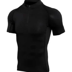 Men's Sport Polo Golf Shirt Casual Daily Stand Collar Quarter Zip Short Sleeve Fashion Basic Solid Color Color Block Zipper Summer Regular Fit Black White Dark Blue Gray Sport Polo