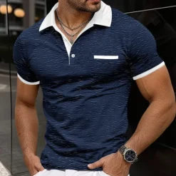 Men's Sport Polo Golf Shirt Sports Lapel Short Sleeve Fashion Basic Color Block Patchwork Summer Regular Fit Black Red Navy Blue Light Grey Sport Polo