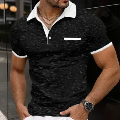 Men's Sport Polo Golf Shirt Sports Lapel Short Sleeve Fashion Basic Color Block Patchwork Summer Regular Fit Black Red Navy Blue Light Grey Sport Polo
