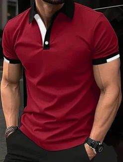 Men's Sport Polo Golf Shirt Casual Sports Tops Ribbed Polo Collar Short Sleeve Fashion Basic Solid Color Patchwork Summer Regular Fit Black White Red Blue Green Sport Polo
