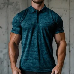 Men's Sport Polo Golf Shirt Casual Holiday Lapel Quarter Zip Short Sleeve Fashion Basic Plain Quarter Zip Summer Regular Fit Dark Gray Blue Green Sport Polo