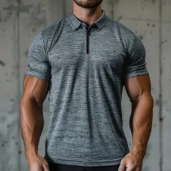 Men's Sport Polo Golf Shirt Casual Holiday Lapel Quarter Zip Short Sleeve Fashion Basic Plain Quarter Zip Summer Regular Fit Dark Gray Blue Green Sport Polo