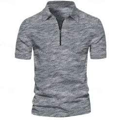 Men's Sport Polo Golf Shirt Casual Holiday Lapel Quarter Zip Short Sleeve Fashion Basic Plain Quarter Zip Summer Regular Fit Dark Gray Blue Green Sport Polo