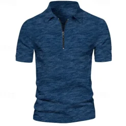 Men's Sport Polo Golf Shirt Casual Holiday Lapel Quarter Zip Short Sleeve Fashion Basic Plain Quarter Zip Summer Regular Fit Dark Gray Blue Green Sport Polo