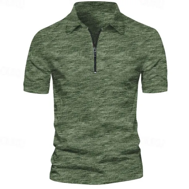 Men's Sport Polo Golf Shirt Casual Holiday Lapel Quarter Zip Short Sleeve Fashion Basic Plain Quarter Zip Summer Regular Fit Dark Gray Blue Green Sport Polo