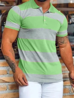 Men's Sport Polo Polo Shirt Casual Holiday Lapel Short Sleeve Fashion Basic Color Block Button Summer Regular Fit Navy Black Pink Orange Green Sport Polo