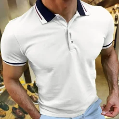 Men's Sport Polo Polo Shirt Casual Holiday Lapel Short Sleeve Fashion Basic Plain Button Summer Regular Fit Cherry Red Black White Navy Blue Orange Dark Blue Sport Polo