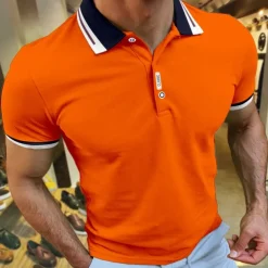Men's Sport Polo Polo Shirt Casual Holiday Lapel Short Sleeve Fashion Basic Plain Button Summer Regular Fit Cherry Red Black White Navy Blue Orange Dark Blue Sport Polo