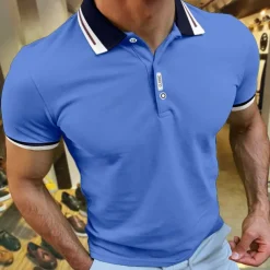 Men's Sport Polo Polo Shirt Casual Holiday Lapel Short Sleeve Fashion Basic Plain Button Summer Regular Fit Cherry Red Black White Navy Blue Orange Dark Blue Sport Polo