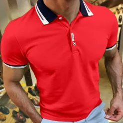Men's Sport Polo Polo Shirt Casual Holiday Lapel Short Sleeve Fashion Basic Plain Button Summer Regular Fit Cherry Red Black White Navy Blue Orange Dark Blue Sport Polo