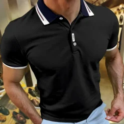 Men's Sport Polo Polo Shirt Casual Holiday Lapel Short Sleeve Fashion Basic Plain Button Summer Regular Fit Cherry Red Black White Navy Blue Orange Dark Blue Sport Polo