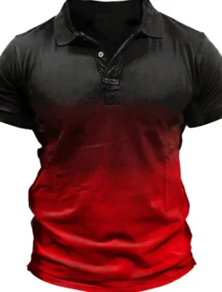 Men's Sport Polo Polo Shirt Casual Holiday Lapel Short Sleeve Fashion Basic Gradient Button Summer Regular Fit Wine White Gray Sport Polo