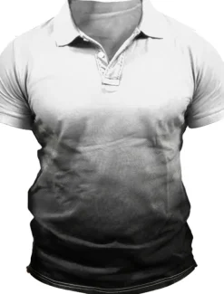 Men's Sport Polo Polo Shirt Casual Holiday Lapel Short Sleeve Fashion Basic Gradient Button Summer Regular Fit Wine White Gray Sport Polo