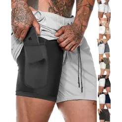 Men's Sports Outdoor Athletic Breathable Quick Dry Moisture Wicking 2 in 1 with Phone Pocket Liner Solid Colored Activewear Dark Grey Black Stretchy