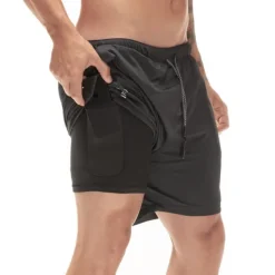 Men's Sports Outdoor Athletic Breathable Quick Dry Moisture Wicking 2 in 1 with Phone Pocket Liner Solid Colored Activewear Dark Grey Black Stretchy