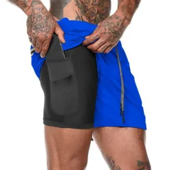 Men's Sports Outdoor Athletic Breathable Quick Dry Moisture Wicking 2 in 1 with Phone Pocket Liner Solid Colored Activewear Dark Grey Black Stretchy