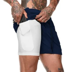 Men's Sports Outdoor Athletic Breathable Quick Dry Moisture Wicking 2 in 1 with Phone Pocket Liner Solid Colored Activewear Dark Grey Black Stretchy