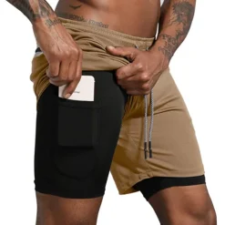 Men's Sports Outdoor Athletic Breathable Quick Dry Moisture Wicking 2 in 1 with Phone Pocket Liner Solid Colored Activewear Dark Grey Black Stretchy