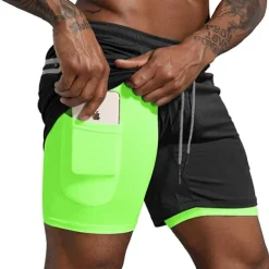 Men's Sports Outdoor Athletic Breathable Quick Dry Moisture Wicking 2 in 1 with Phone Pocket Liner Solid Colored Activewear Dark Grey Black Stretchy