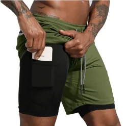 Men's Sports Outdoor Athletic Breathable Quick Dry Moisture Wicking 2 in 1 with Phone Pocket Liner Solid Colored Activewear Dark Grey Black Stretchy