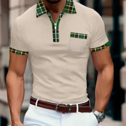 Men's Sports Polo Shirts Golf Shirt Casual Holiday Lapel Quarter Zip Short Sleeve Fashion Basic Plain Quarter Zip Summer Regular Fit Red Sports Polo Shirts