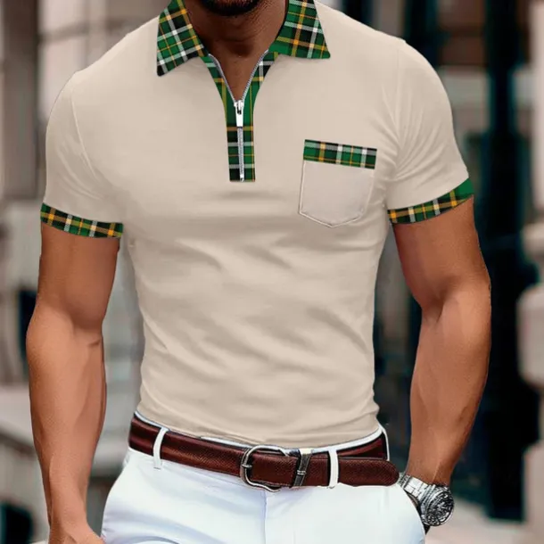 Men's Sports Polo Shirts Golf Shirt Casual Holiday Lapel Quarter Zip Short Sleeve Fashion Basic Plain Quarter Zip Summer Regular Fit Red Sports Polo Shirts